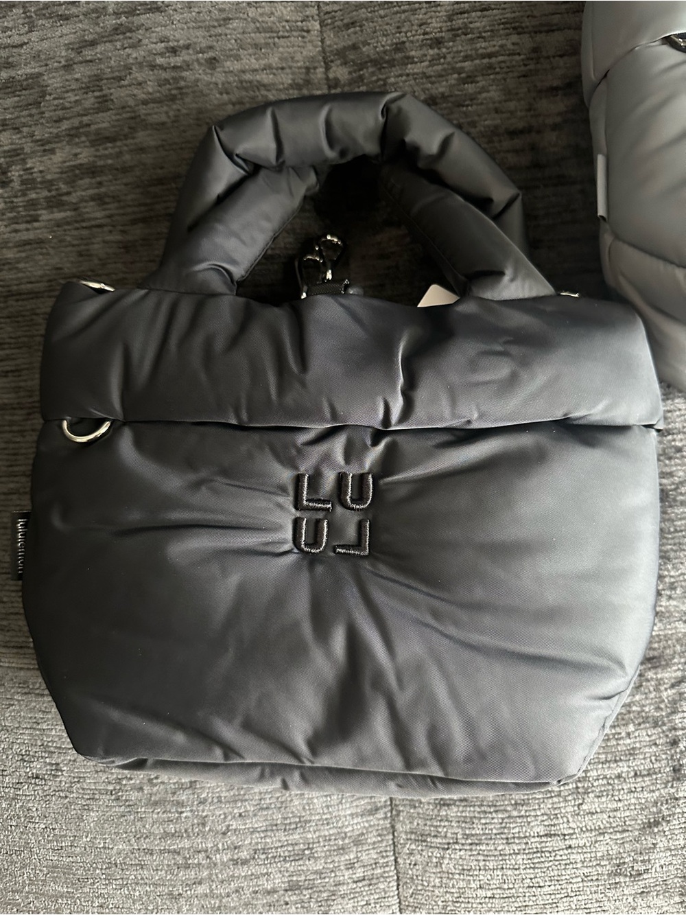 lululemon athletica Black Quilted Puffer Tote with Logo Interior